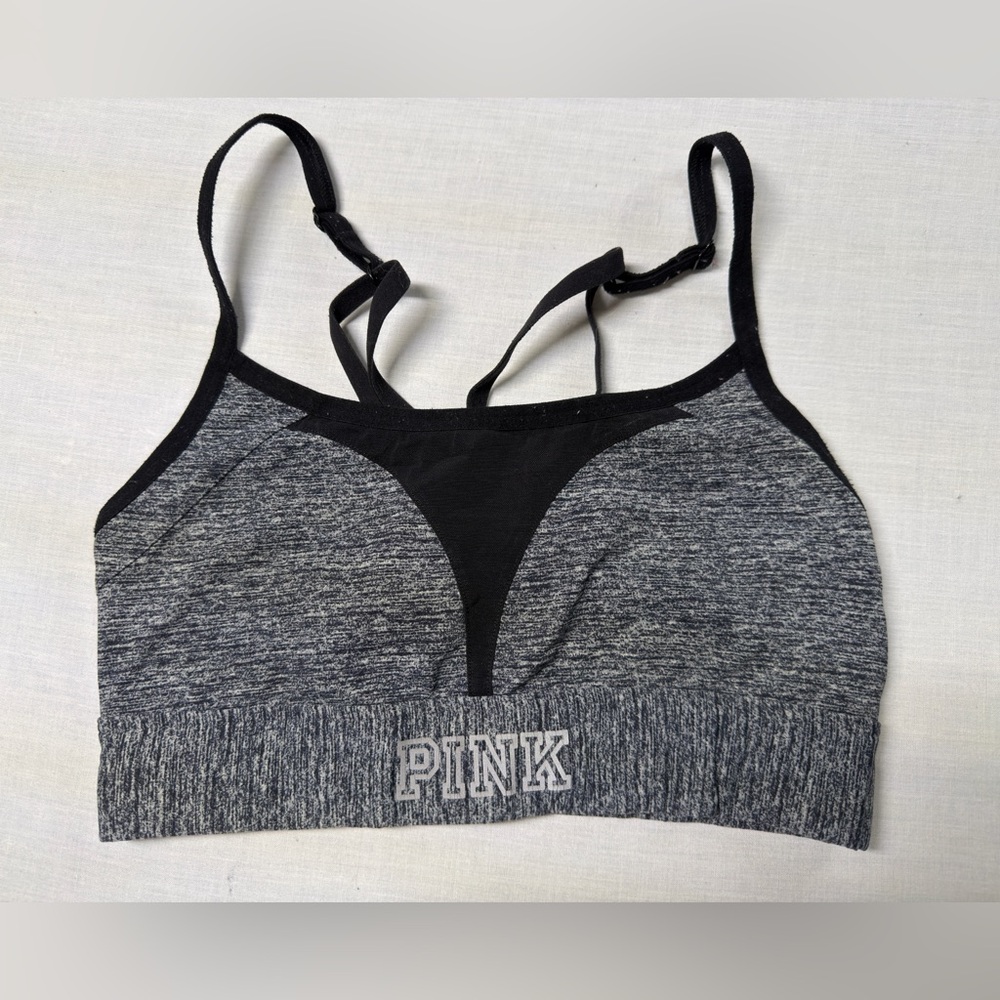 Victoria Secret Pink Crisscross Strap Sports Bra Sz Xs Gray And Black